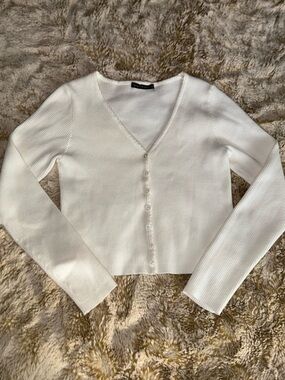 Brandy Melville Cream V-Neck Ribbed Button Cardigan